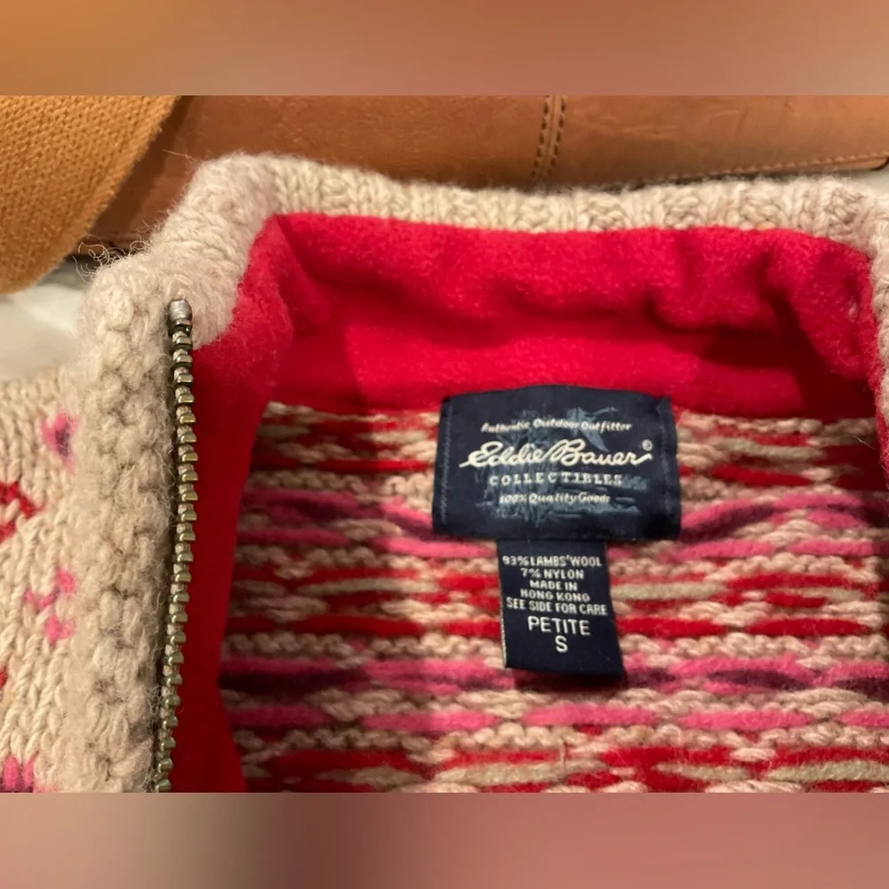 Eddie Bauer Collectibles Lambswool Res Fair Isle Sweater Cardigan Sz SP